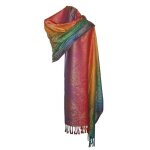 Etole charpe pashmina et soie - motifs arabesque cachemire arc en ciel multicolore