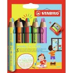 Etui carton de 5 crayons de couleur stabilo woody 3 in 1 mine bicolore + 1 taille - crayon
