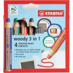 Etui carton x 4 crayons multi - talents stabilo woody 3in1 pour ardoises et tableaux blanc + 1 taille ...