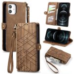Etui iphone 12 - 12 pro 6. 1 housse en cuir pochette portefeuille pu flip poche zipp�efentes cartesmarron ...