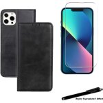 Etui portefeuille noir pour iphone 13 pro max housse  fermeture magntique et verre tremp 25d avec ...