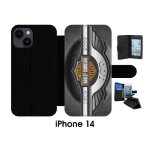 Etui � rabat pour apple iphone 14 - harley davidsons 100 - simili - cuir - bord noir