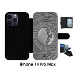 Etui � rabat pour apple iphone 14 pro max - harley metal - simili - cuir - bord noir