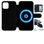 Etui � rabat pour iphone 12 pro - my - kase - power - simili - cuir - noir - coque rigide - fermeture ...