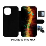 Etui � rabat pour iphone 13 pro max - my - kase - musique note multicolor - simili - cuir - noir