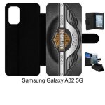 Etui � rabat compatible avec samsung galaxy a32 5g - harley davidsons 100 - simili - cuir - bord noir ...