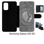Etui � rabat compatible avec samsung galaxy a32 5g - harley metal - simili - cuir - bord noir