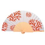 �ventail original avec motif de coraux. �ventail en bois moderne et amusant. �ventail blanc et rouge. ...