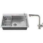 vier 1 bac 68x45x19 cm vier  encastrer en inox bross avec 7 - forme robinet de cuisine rotatif  ...