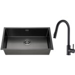 Évier 1 bac noir en acier inox avec mitigeur cuisine et douchette extractible - lonheo - 74x44x20cm Évier 1 bac noir en acier inox avec mitigeur cuisine et douchette extractible - lonheo - 74x44x20cm