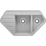 Evier dangle en granit gris 90x50cm 15 bacs + kit de vidage �vier au meuble 80cm - copenhague corner ...