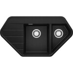 Primagran evier dangle en granit noir m�tallis� 90x50cm lavabo cuisine 15 bacs + accessoire �vier � encastrer ...