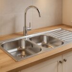 Evier basico �vier 2 cuves 1 �gouttoir inox toile micro - structur�e teka