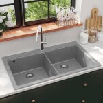 Vidaxl Évier de cuisine encastrable à 2 bacs blanc gris Évier à encastrer 141676 Vidaxl Évier de cuisine encastrable à 2 bacs blanc gris Évier à encastrer 141676