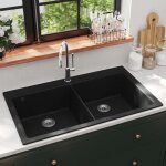 Vidaxl vier de cuisine encastrable  2 bacs en granite noir lave - main lavabo 141675