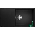 Primagran evier cuisine en granit noir 90x50cm lavabo 1 bac + kit de vidage �vier � encastrer au meuble ...