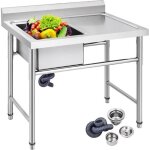 vier de cuisine en inox 1 bac - vevor - 60 x 100 x 94 cm - avec dosseret et gouttoir