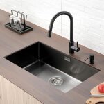 vier de cuisine - lonheo - noir - 1 bac - acier inox sus304 - systme de drainage en forme de x