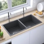 vier de cuisine - mothinessto - ly4400 - acier inoxydable - noir - 2 bacs - montage sous plan
