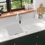 Vidaxl vier de cuisine rversible  1 bac en granite blanc crme avec gouttoir 141671