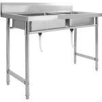 �vier de cuisine - tmishion - double lavabo - acier inoxydable - 120x60x85 cm - anti - salissure