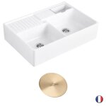 Evier timbre doffice villeroy et boch tradition 2 bacs 895 x 63 cramique vidage manuel blanc + cache ...