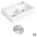 Evier timbre doffice villeroy et boch tradition 2 bacs 895 x 63 cramique vidage manuel blanc + cache ...