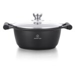 Faitout - herenthal - effet pierre - 28 cm - antiadh�sif - couvercle en verre - noir