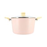 Faitout colorama 24cm en aluminium recycle rose couvercle en verre
