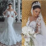 Fandi® dentelle sirène effet dillusion appliques de luxe à manches longues pure blanc robe de mariée Fandi® dentelle sirène effet dillusion appliques de luxe à manches longues pure blanc robe de mariée