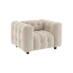 Fauteuil 1 place en bouclette texturée capitonné beige structure bois deucalyptus et contreplaqué Fauteuil 1 place en bouclette texturée capitonné beige structure bois deucalyptus et contreplaqué
