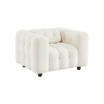 Fauteuil 1 place en bouclette texture capitonn crme structure bois deucalyptus et contreplaqu