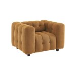 Fauteuil 1 place en bouclette texturée capitonné moutarde structure bois deucalyptus et contreplaqué Fauteuil 1 place en bouclette texturée capitonné moutarde structure bois deucalyptus et contreplaqué