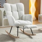Fauteuil  bascule blanc - redom - rocking chair en tissu teddy tisse avec repose - pieds escamotable ...