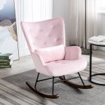 Fauteuil  bascule rocking chair chaise berante allaitement bb tissu en velours style scandinave bois ...