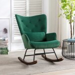 Fauteuil  bascule rocking chair chaise berante allaitement bb tissu en velours style scandinave bois ...