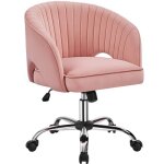 Fauteuil de bureau en velours - yaheetech - dossier capitonn� - assise r�glable en hauteur - rose