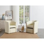 Fauteuil cabriolet et pouf en simili beige jovana