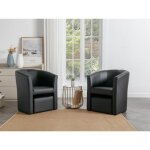 Fauteuil cabriolet et pouf en simili noir jovana