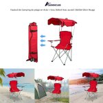 Fauteuil de camping de plage en acier + tissu oxford avec auvent 50x50x120cm rouge - quiienclee