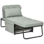 Fauteuil chauffeuse convertible homcom lin (100% polyester) 180x64x40cm gris clair