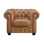 Fauteuil chesterfield brenton 100% cuir de buffle premium - caramel vintage