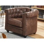 Fauteuil chesterfield en microfibre aspect cuir vieilli