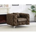 Fauteuil chesterfield en microfibre aspect cuir vieilli edwina