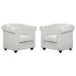 Lot de 2 fauteuils chesterfield - simili blanc