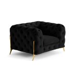 Camden - fauteuil chesterfield en velours - pieds en métal doré - noir Camden - fauteuil chesterfield en velours - pieds en métal doré - noir