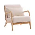 Fauteuil clinton en bois style scandinave - lin - beige