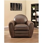 Fauteuil club en cuir vieilli baudoin - chocolat Fauteuil club en cuir vieilli baudoin - chocolat