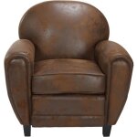 Fauteuil club marron vieilli - rendez vous deco - vintage - cuir - microfibre - salon - 1 place