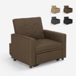 Fauteuil convertible lit 1 place avec accoudoirs design moderne brooke - marron